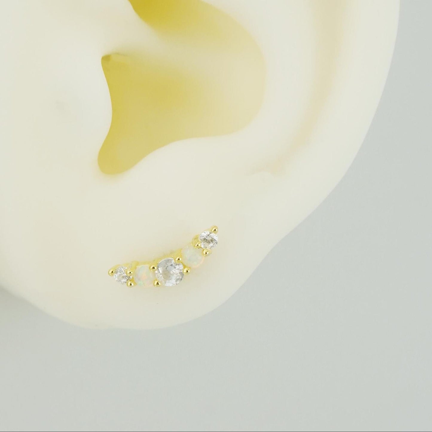 1 pc of Fire Opal & CZ Stud Earring in 18ct Gold Plated over Sterling Silver, Cartilage & Lobe Piercing Jewelry