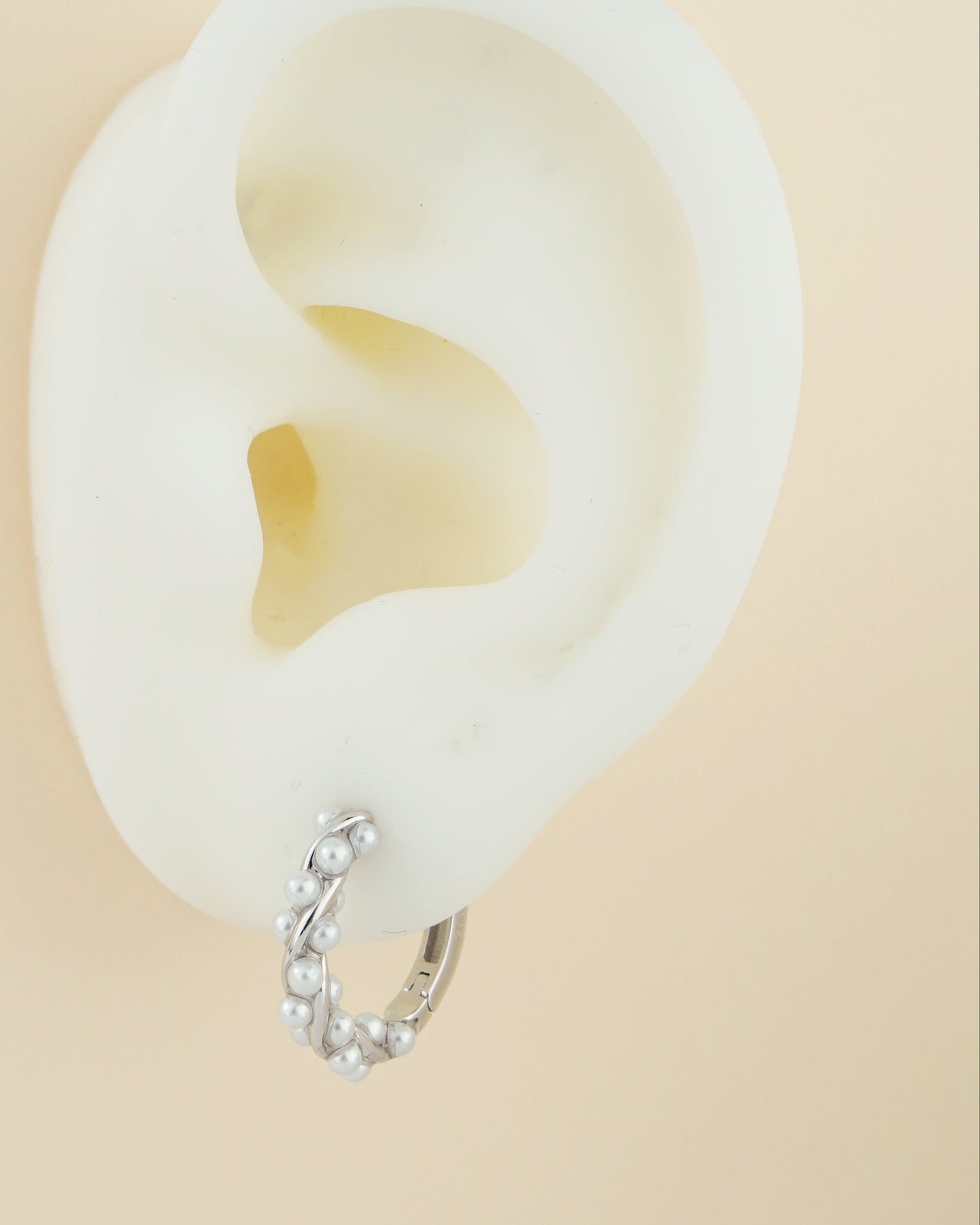 Pair of Elegant Pearl Hoop Earrings in Sterling Silver or Plated Gold | Paved Twisted Loop