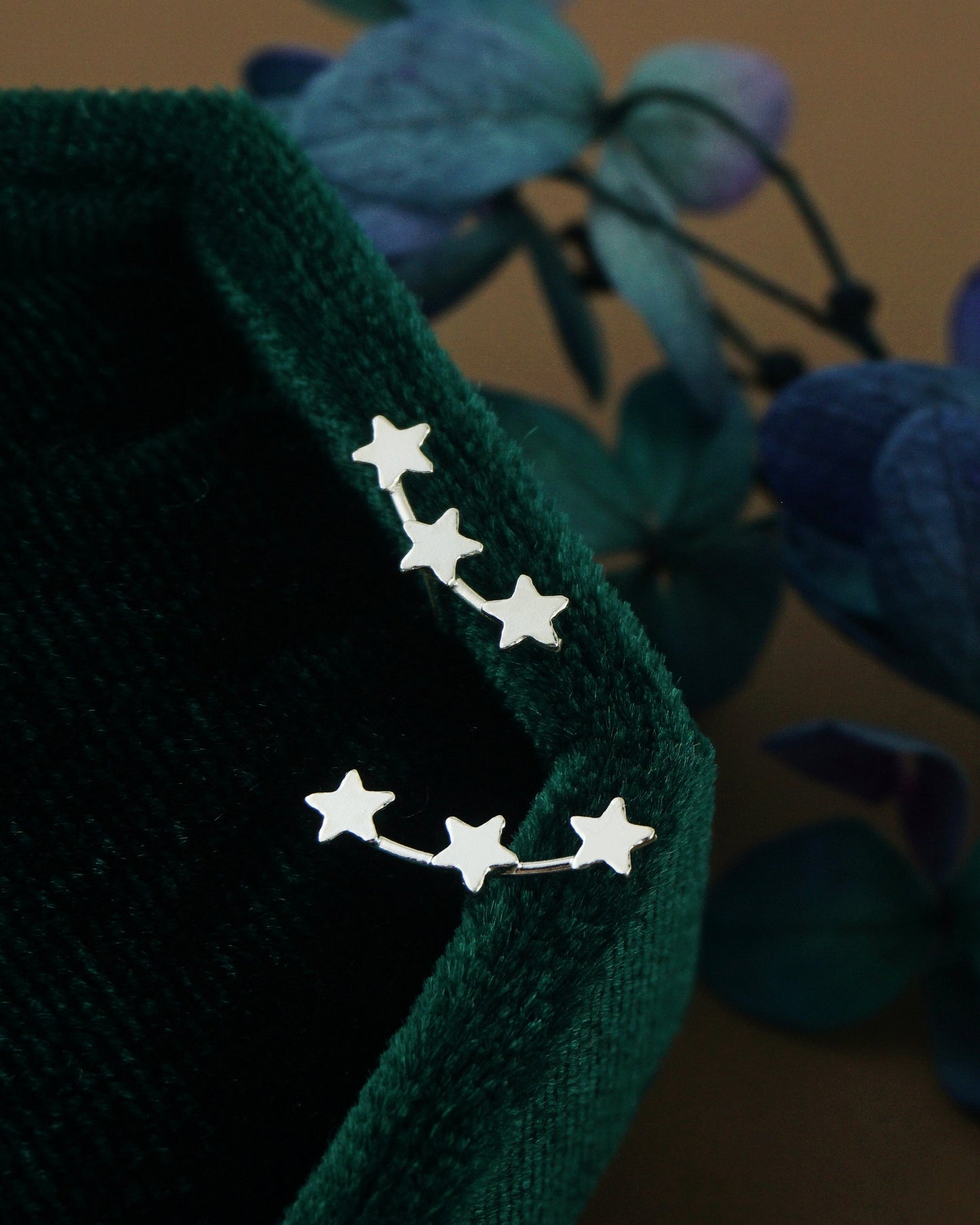 Pair of Tiny Trio Star Stud Earrings in Sterling Silver, 3 Small Stellar Climber, Mini Crawler
