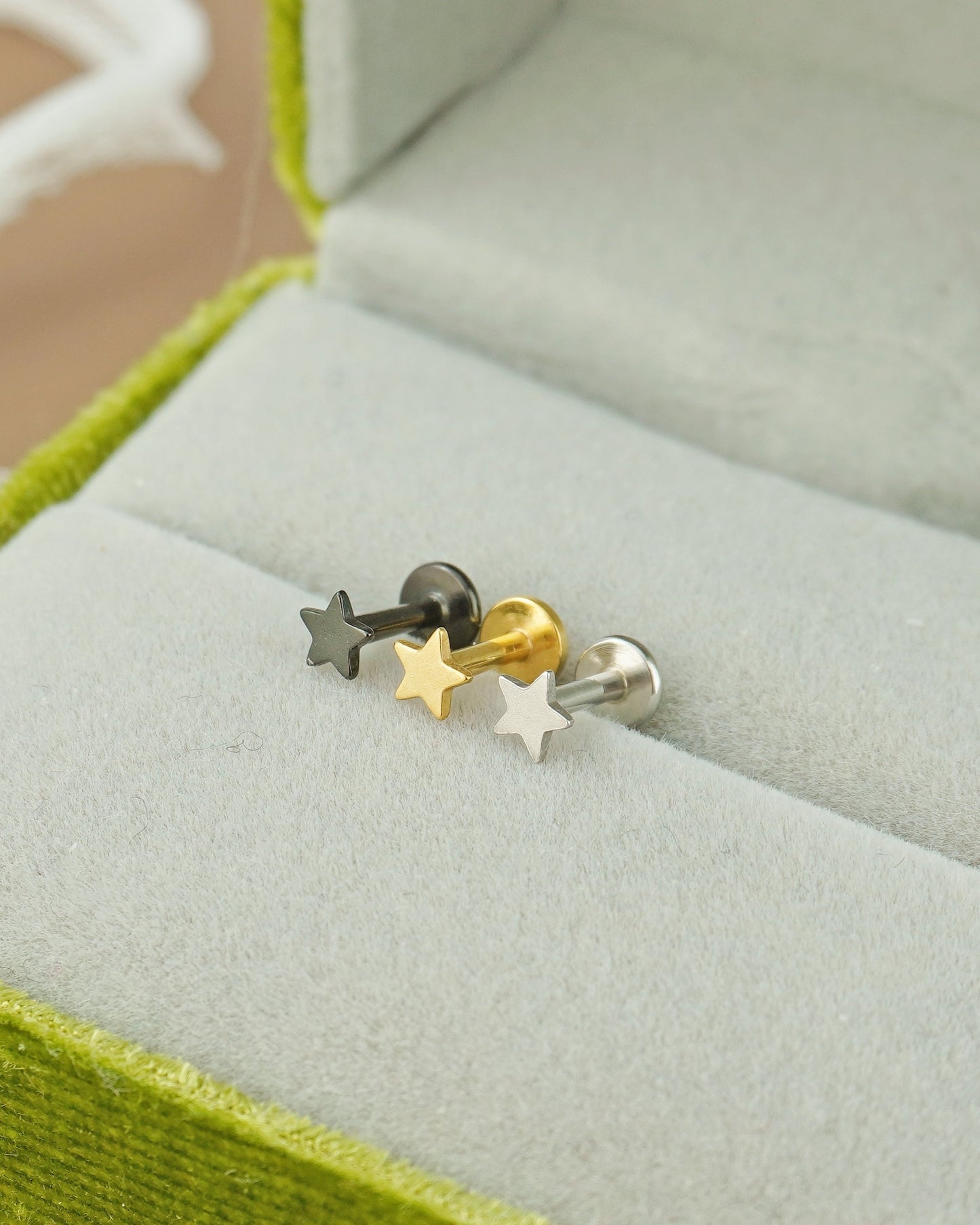 Tiny Star Stainless Steel Stud Earring in Steel, Black, Gold or Rose Gold, Flat Screw Back, 6mm or 8mm post
