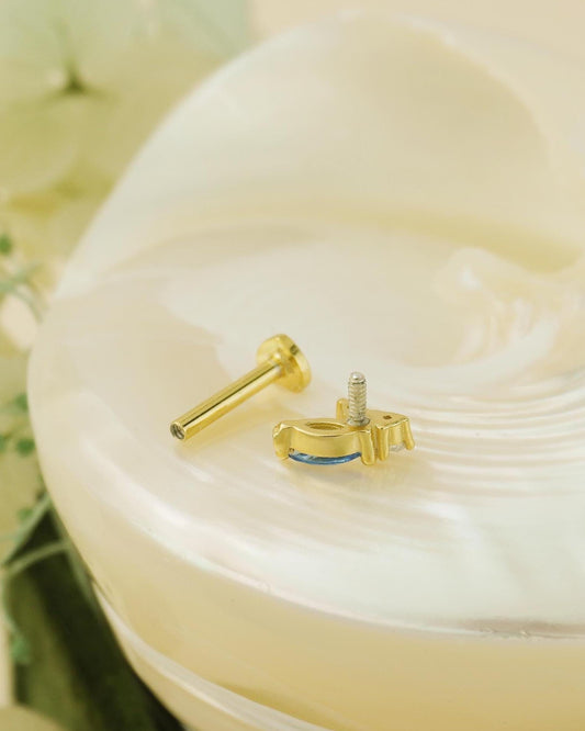 1 pc of Marquise Opal / Blue CZ Stud Earring in 18k Gold Plated over Sterling Silver, 16G Lobe Tragus Cartilage Piercing Jewelry