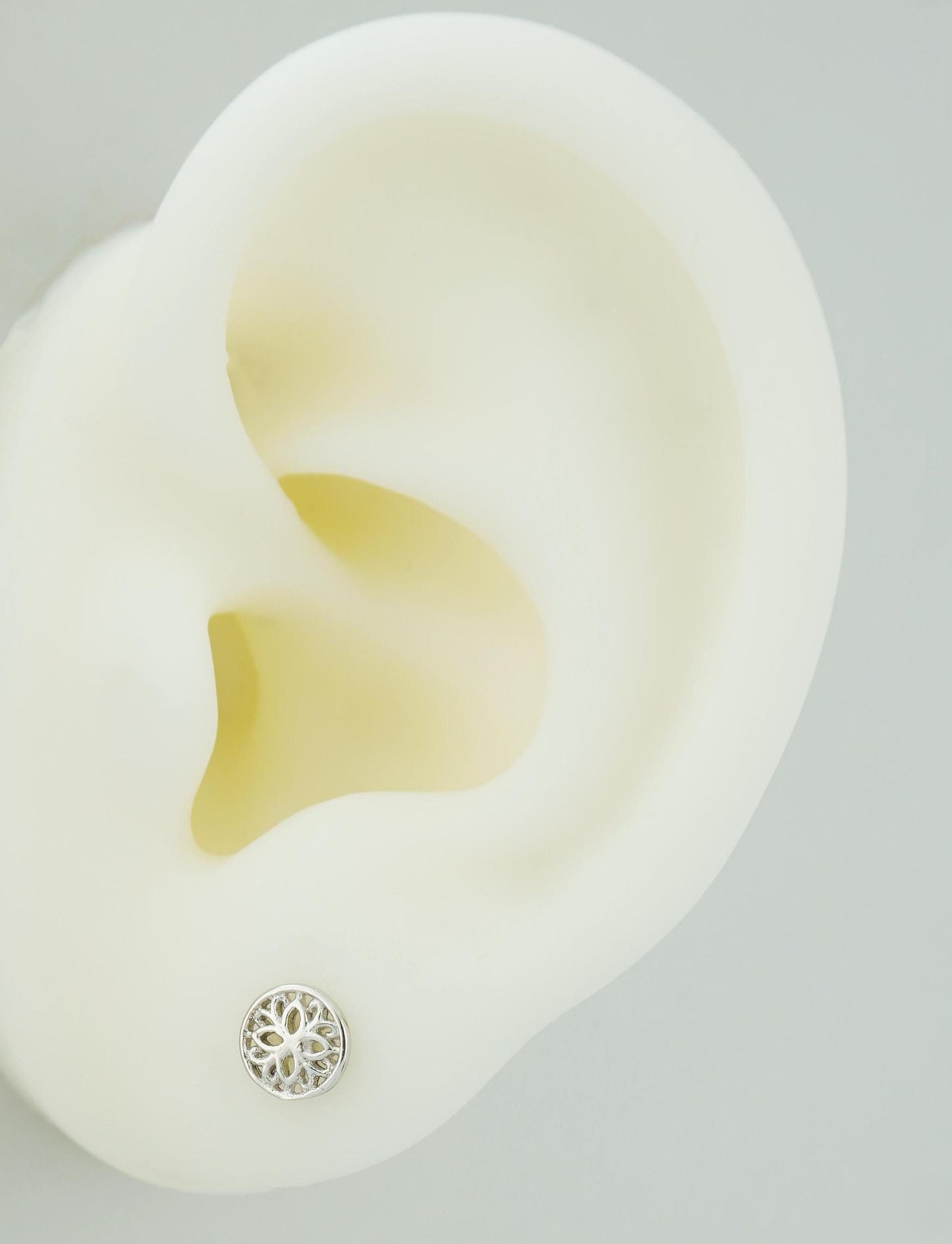 Pair of Spiritual Mandala Flower Stud Earrings in Sterling Silver