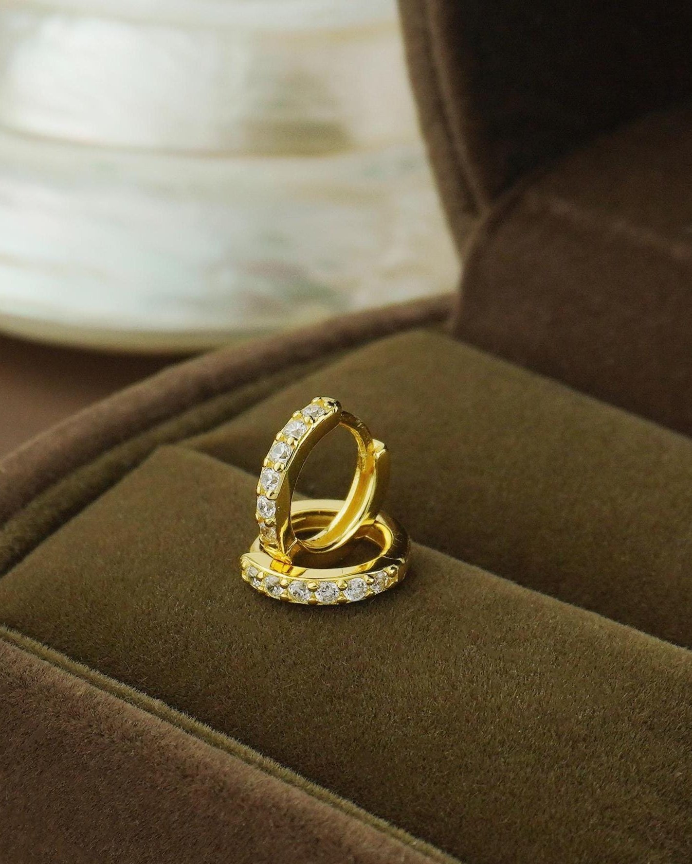 Pair of Skinny CZ Paved Huggie Hoop Earrings in 5 Sizes, Gold or Rhodium Plated Sterling Silver