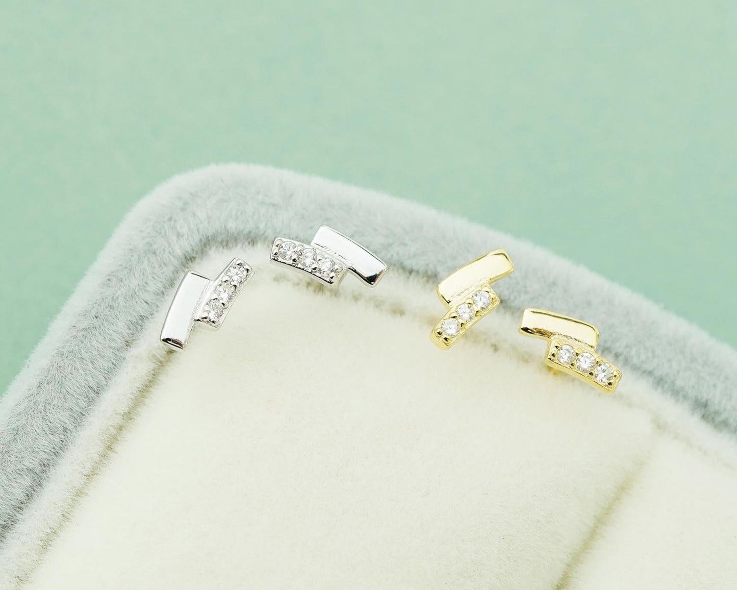 Pair of Tiny CZ Sterling Silver Stud Earrings in Rhodium or 18ct Gold Plated