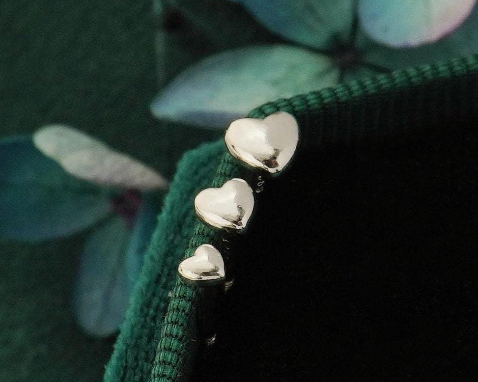 Pair of Tiny Love Heart Stud Earrings in Sterling Silver or 18ct Gold Plated, Sleep-in Ball Screw Back, Dainty Stacking 3/4/5mm Jewelry