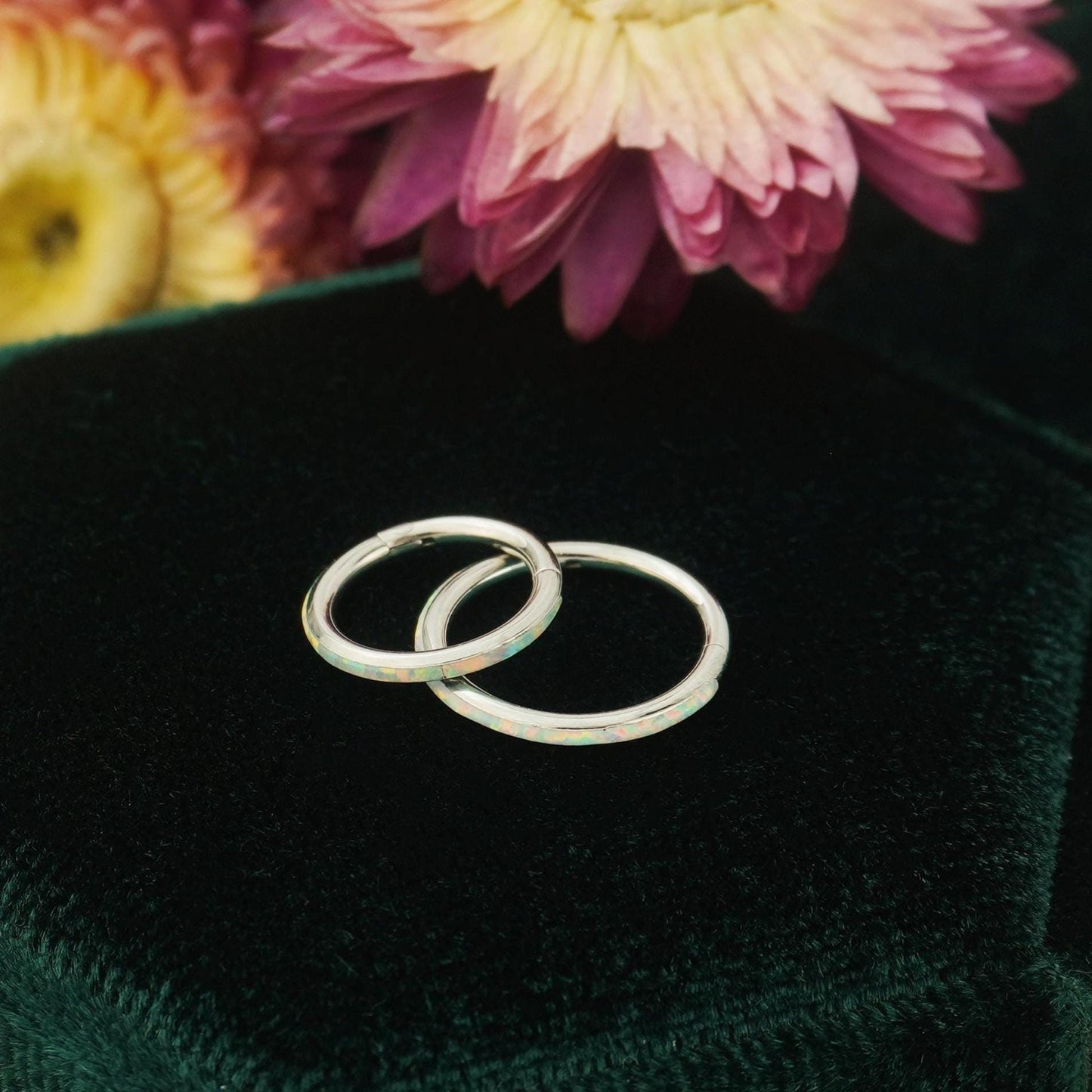 1 pc of 16G Hinged Opal Conch Ring, Stainless Steel Earring Hoop, 4 Colors, Helix Cartilage Segment Clicker, Nose Septum Piercing Jewelry