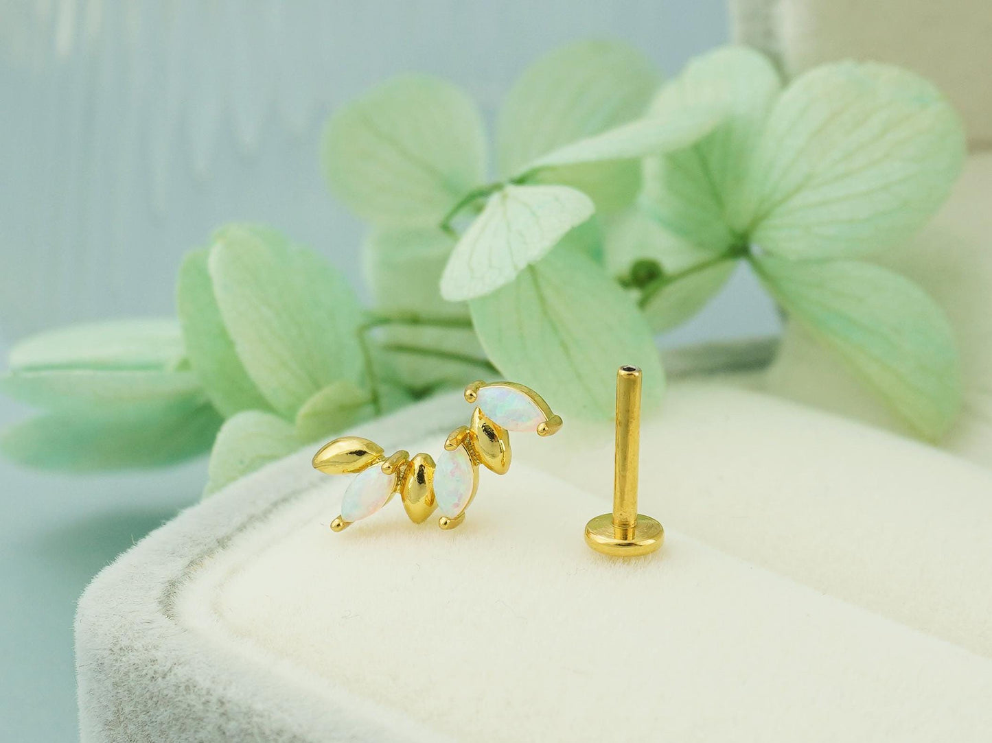 1 pc of Push Pin F136 Titanium Marquise Opal Cluster Flat Back Stud Earring, 16 Gauge 6mm/8mm Post