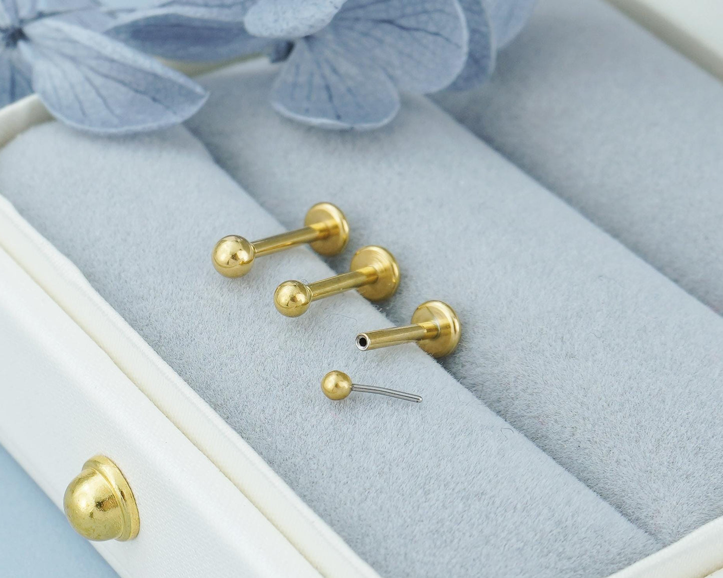 1 pc of Tiny Stainless Steel Ball Shape Push-in Stud Earring in Steel or Golden Finish, 3 Sizes