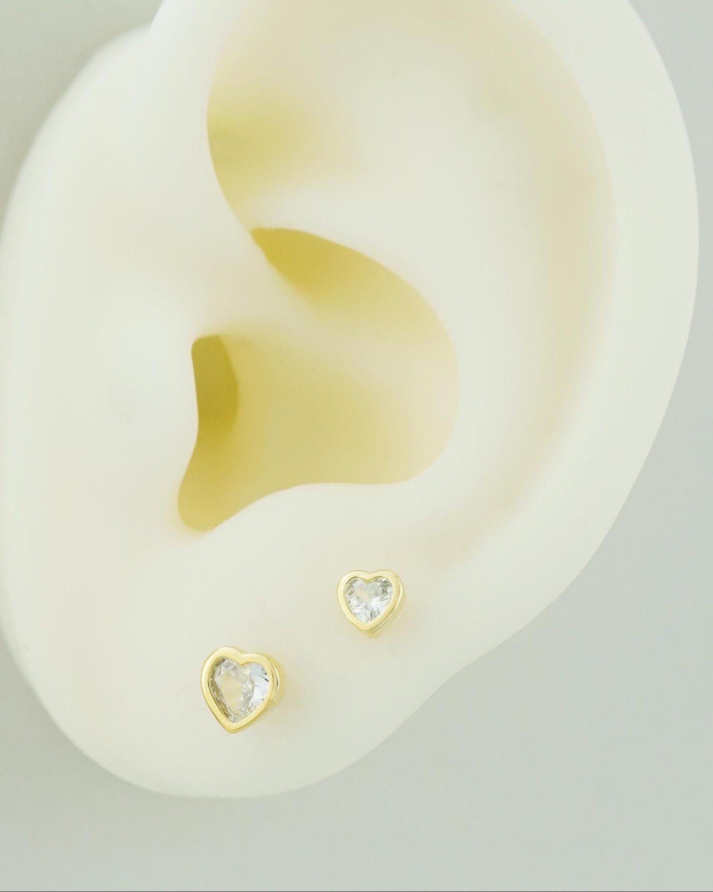 Pair of Tiny CZ Heart Sterling Silver Stud Earrings in Rhodium, 14ct Gold or Rose Gold Plated, 2 Sizes Simple Stacking Earlobe Jewelry