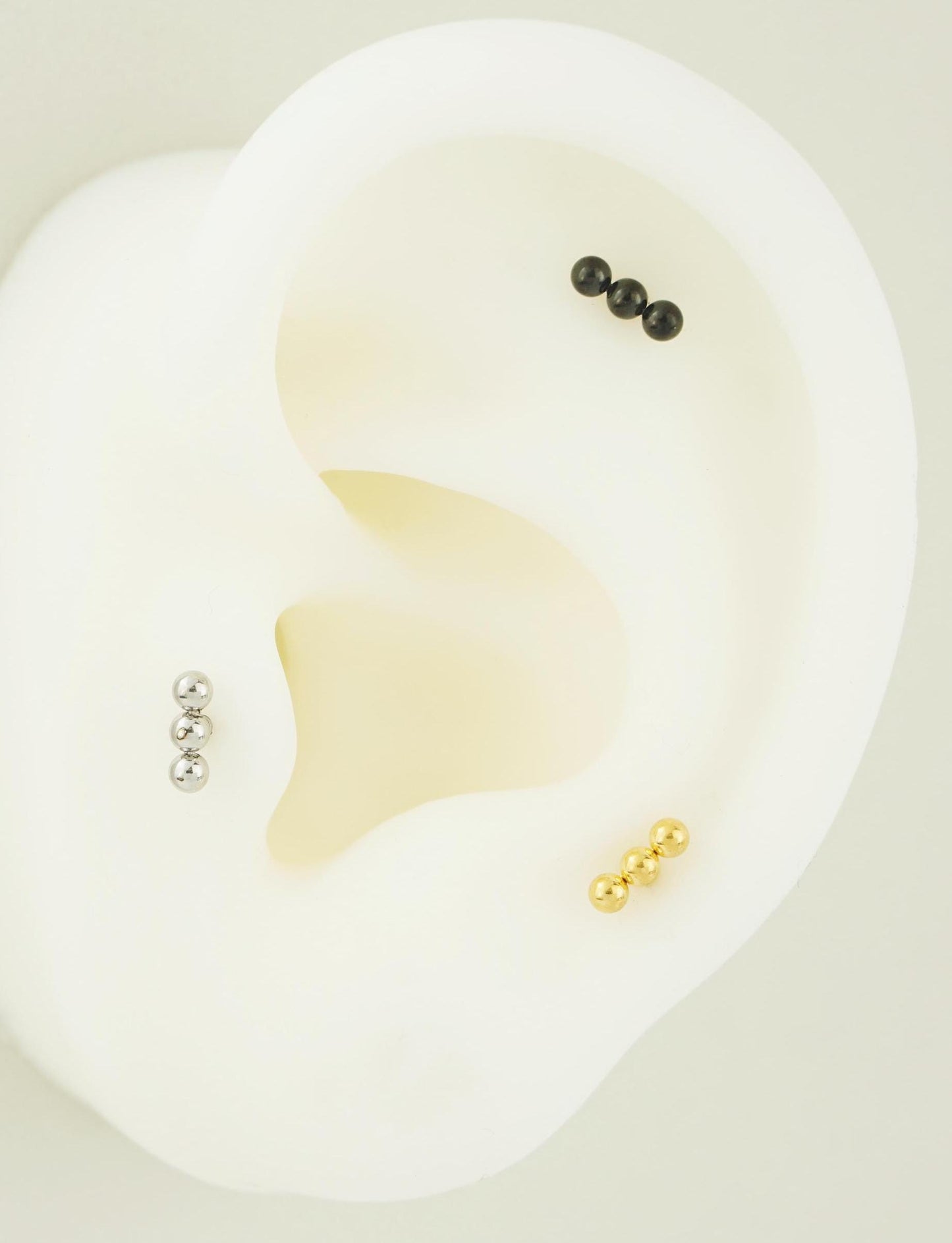 1 pc of Triple Ball Stainless Steel Push Pin Flat Back Stud Earring in Steel, Golden or Black Finish