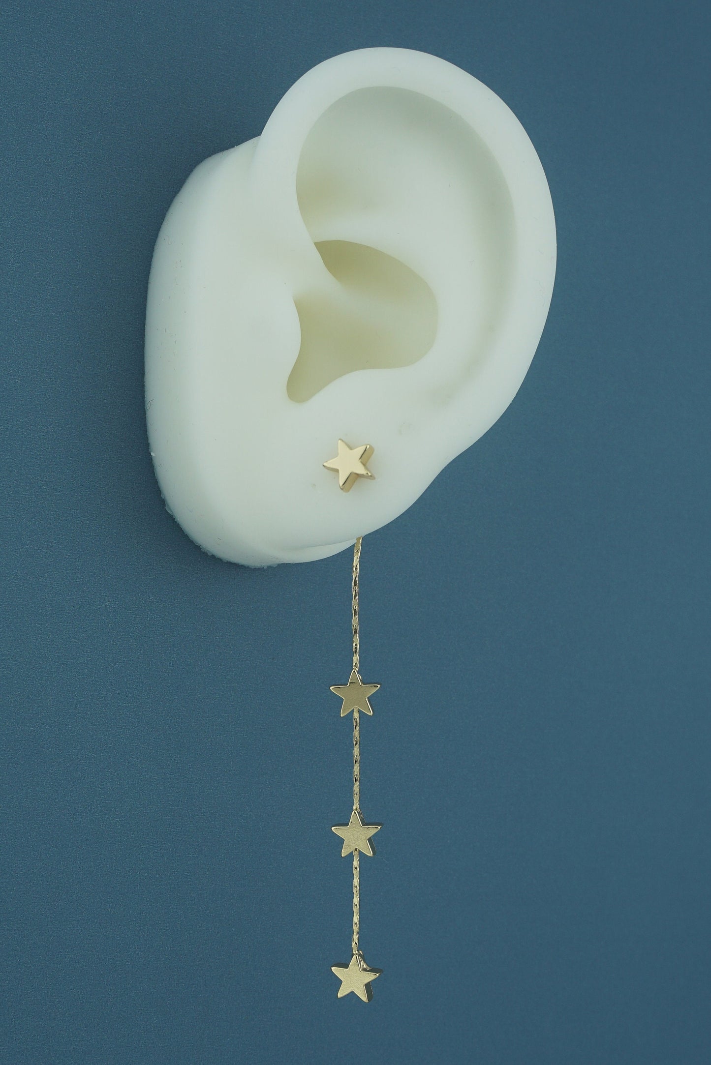 Pair of Brass Stud Earrings in Silver or Gold Finish, Dangly 3 Mini Celestial Charm on a Chain, Dainty Tassel Drop Lobe Jewelry