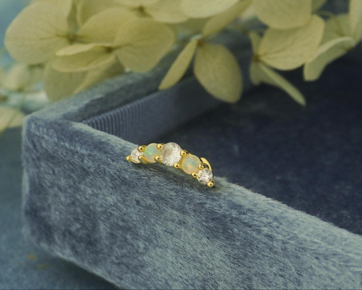 1 pc of Fire Opal & CZ Stud Earring in 18ct Gold Plated over Sterling Silver, Cartilage & Lobe Piercing Jewelry