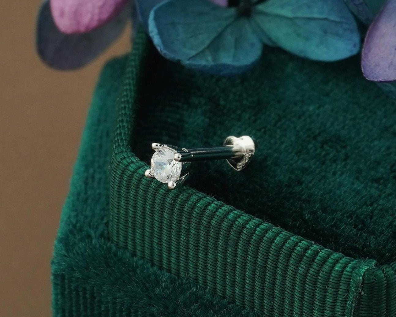 1 pc of Tiny 3mm CZ Crystal Dot Stud Earring with Heart Shape Flat Back in Sterling Silver, Sparkly Gem Stone Ear Lobe Cartilage Labret Piercing