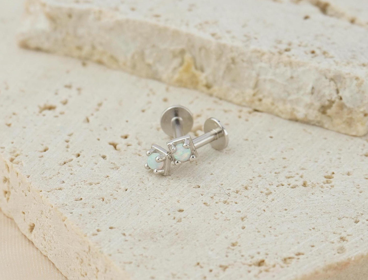Pair of VERY TINY Opal Stud Earrings in Sterling Silver or Plated Gold, Tiny Gem Delicate Stacking Jewelry