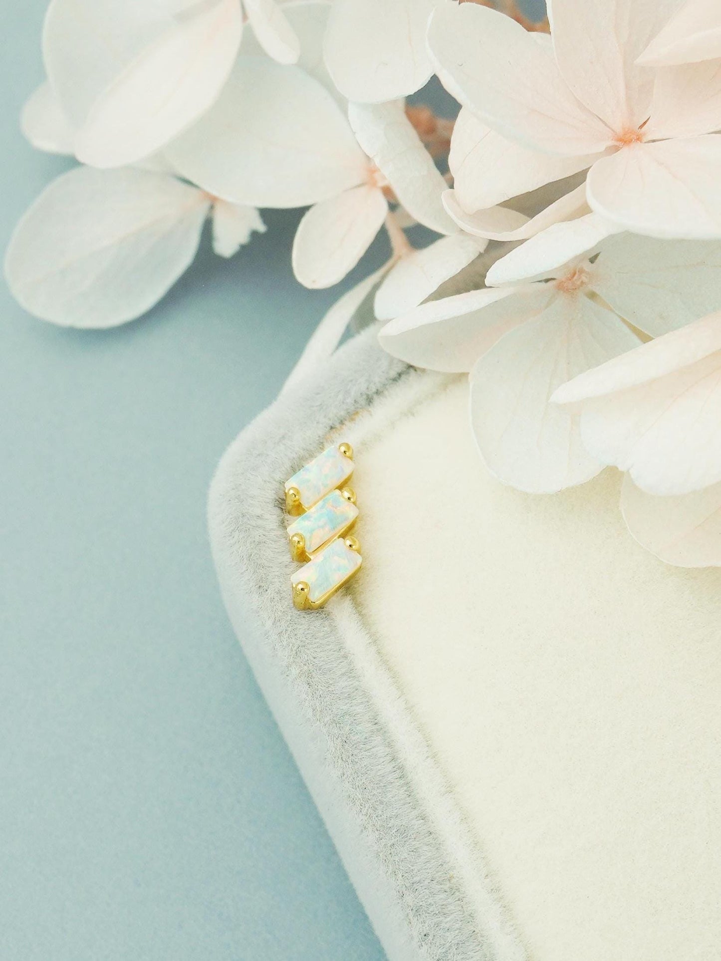 1 pc of Fire Opal Triple Baguette Flat Back Stud Earring in Gold Plated over Sterling Silver