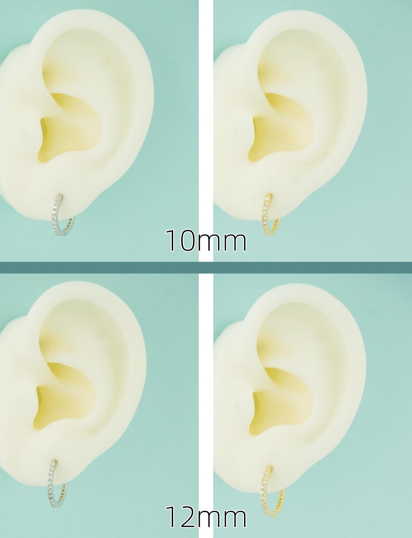 Pair of Skinny CZ Paved Huggie Hoop Earrings, Gold or Rhodium Plated over Sterling Silver, Front & back Design, available in 4 Sizes