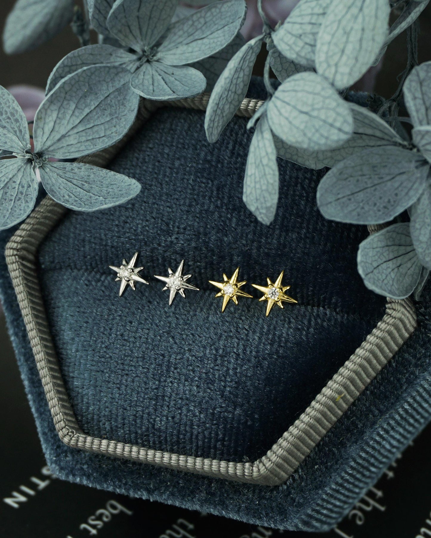 Pair of Starburst Stud Earrings in Sterling Silver or 18ct Plated Gold with CZ Crystal