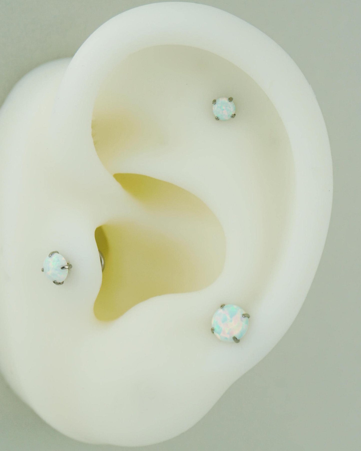 1 pc of Stainless Steel Round Opal Push Pin Stud Earring, 3/4/5mm White Gem Stone, 16G Tiny Lobe Tragus Cartilage Piercing