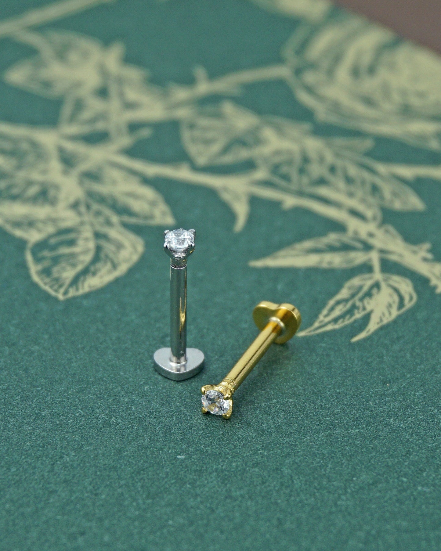 1 pc of Tiny 2mm CZ Crystal Dot Stud Earring with Heart Shape Flat Back in Sterling Silver or Plated Gold