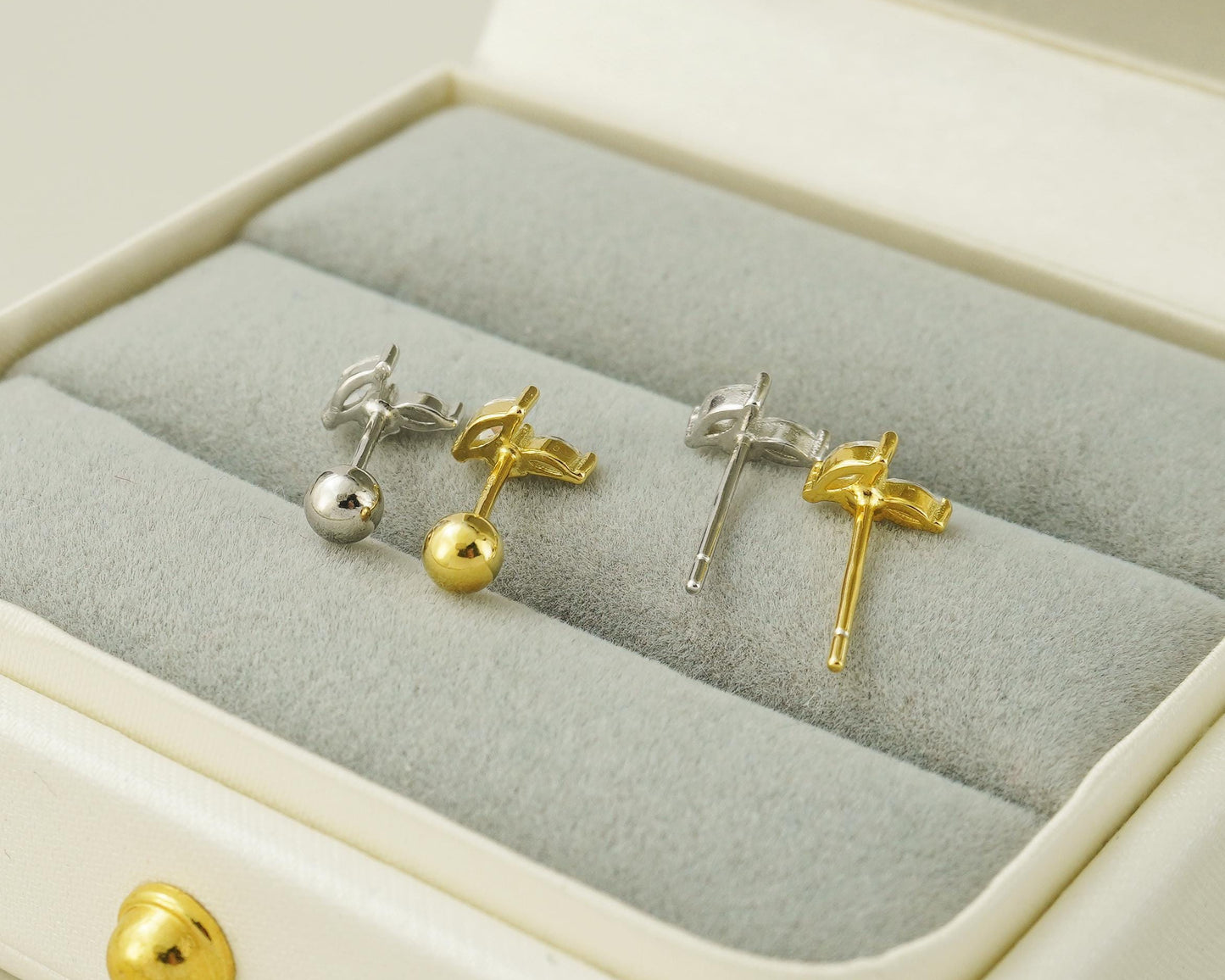 Pair of Marquise CZ Cluster Stud Earrings in Sterling Silver or 18ct Plated Gold, BUTTERFLY BACKS or SCREW BACKS