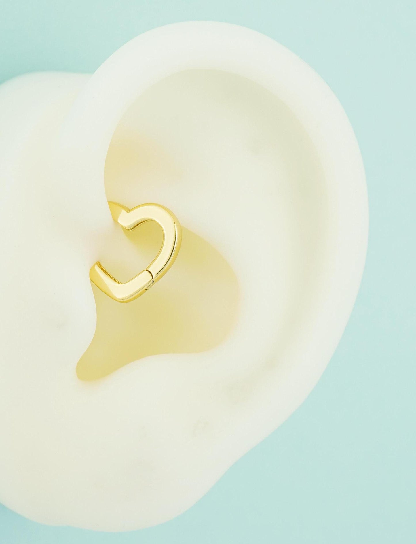 Pair of Minimal Love Heart Huggie Hoop Earrings in Sterling Silver / 18ct Plated Gold