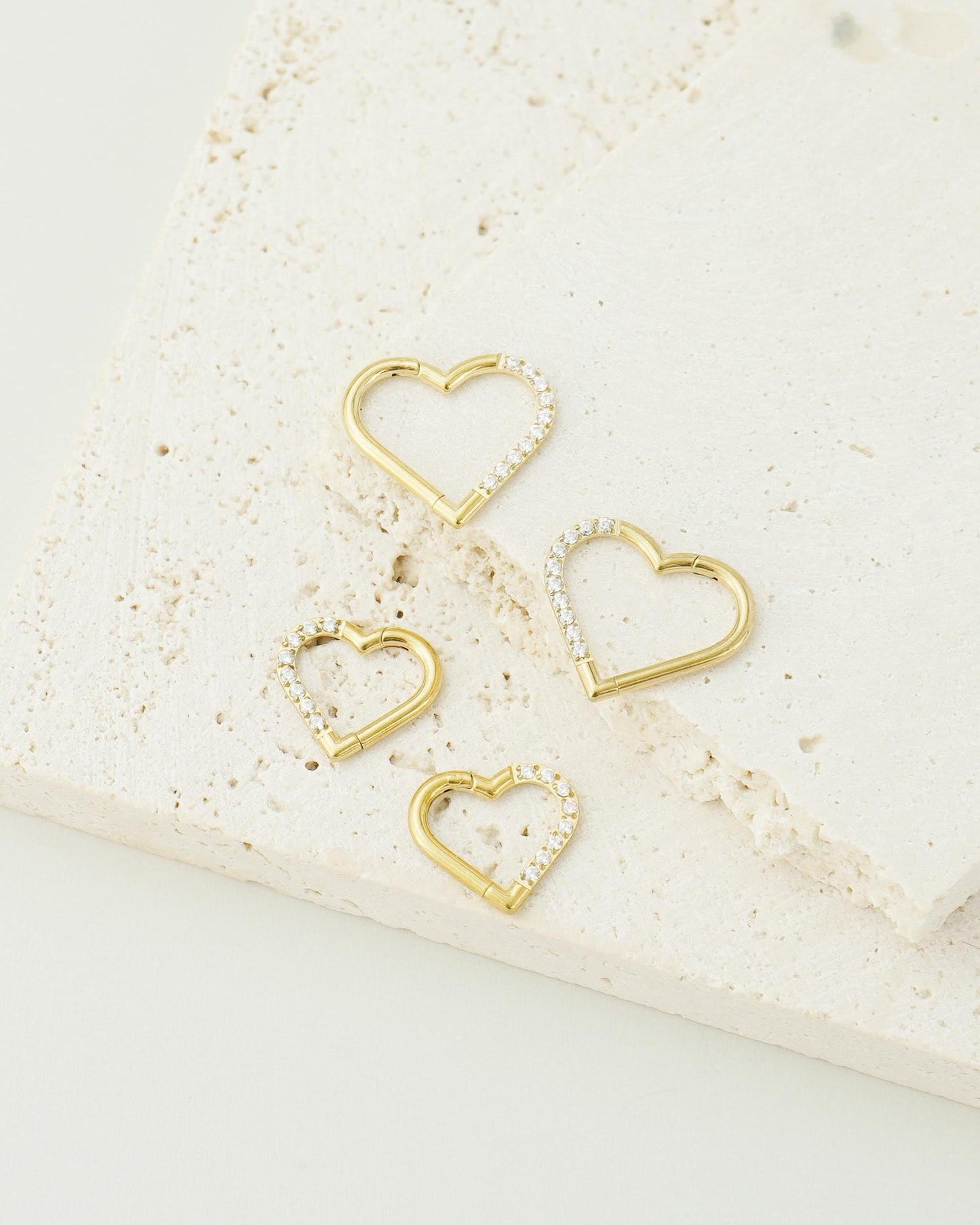 1 pc of 16G Implant Grade Titanium Hinged CZ Heart Daith Earring Hoop, Helix Clicker, Septum Nose Piercing, 1.2*8/10mm