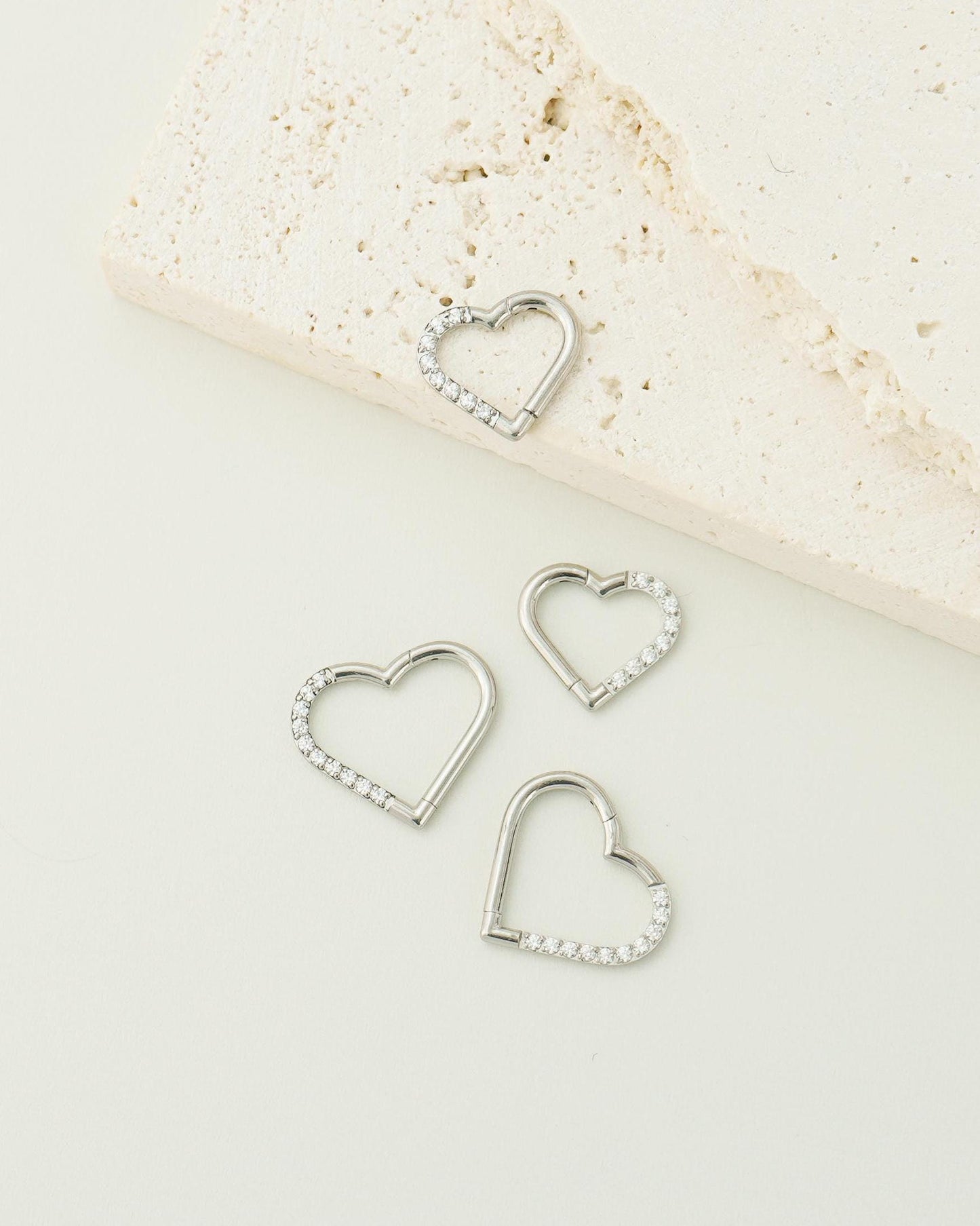 1 pc of 16G Implant Grade Titanium Hinged CZ Heart Daith Earring Hoop, Helix Clicker, Septum Nose Piercing, 1.2*8/10mm