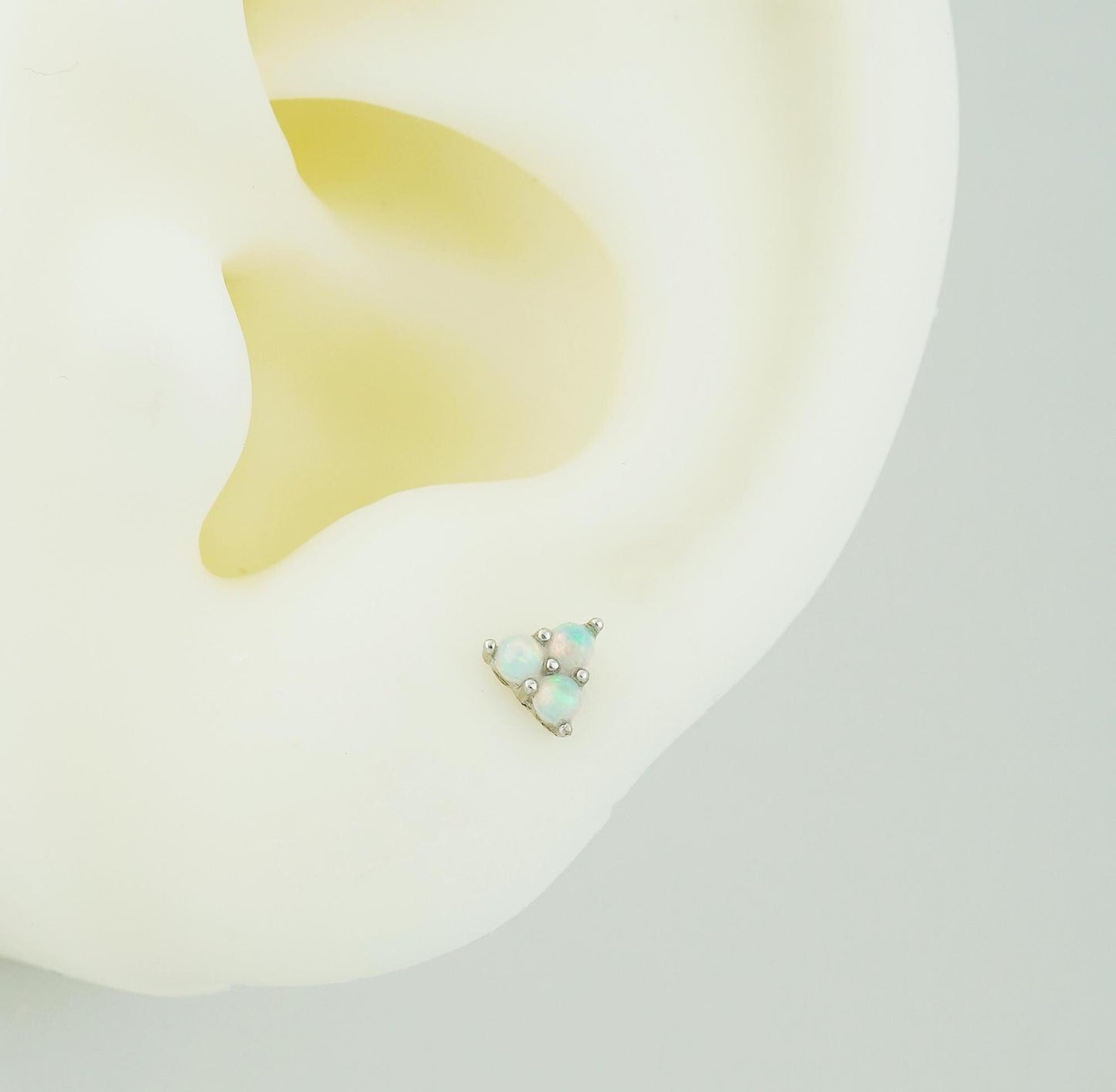 Trinity Fire Opal Stud Earring in Sterling Silver or Plated Gold, VERY TINY Opulent Trio Gem Stacking Piercing Jewelry