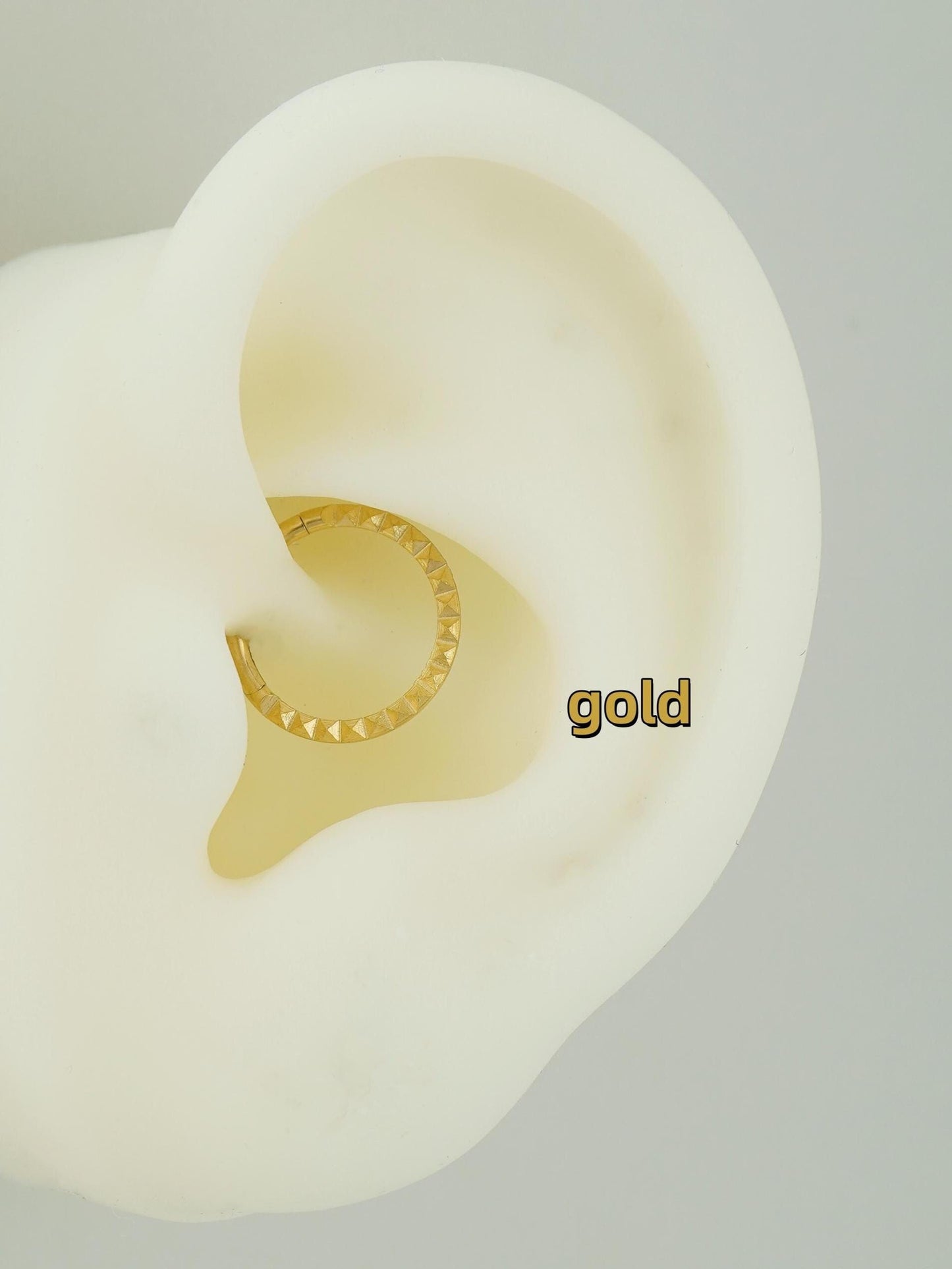 1 pc of 16G Hinged Stainless Steel Square/Pyramid Cut Daith Earring Hoop, 4 Finishes, Helix Cartilage Clicker, Front-Facing Septum Nose Ring