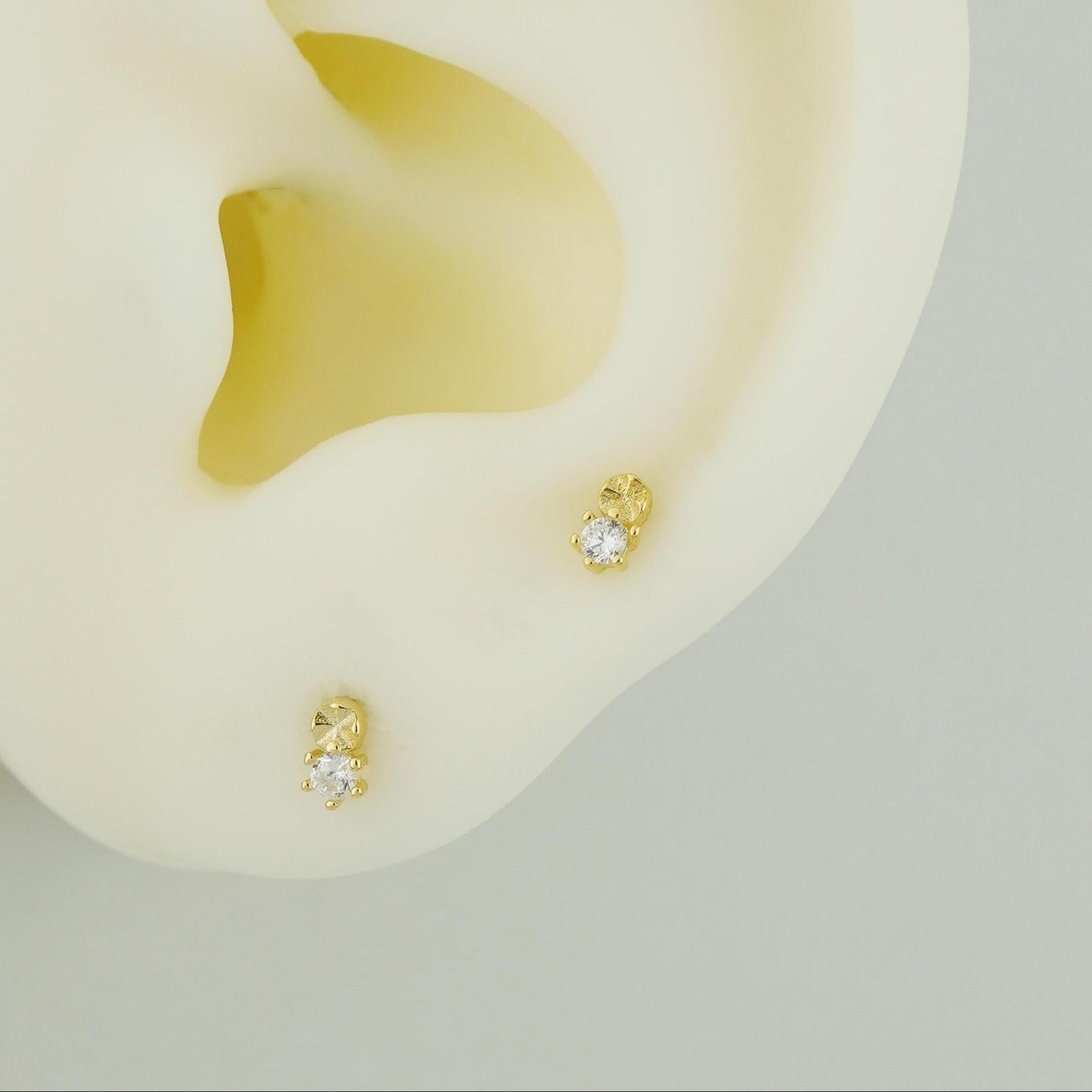 Pair of Tiny CZ Stud Earrings in Sterling Silver or 18ct Plated Gold