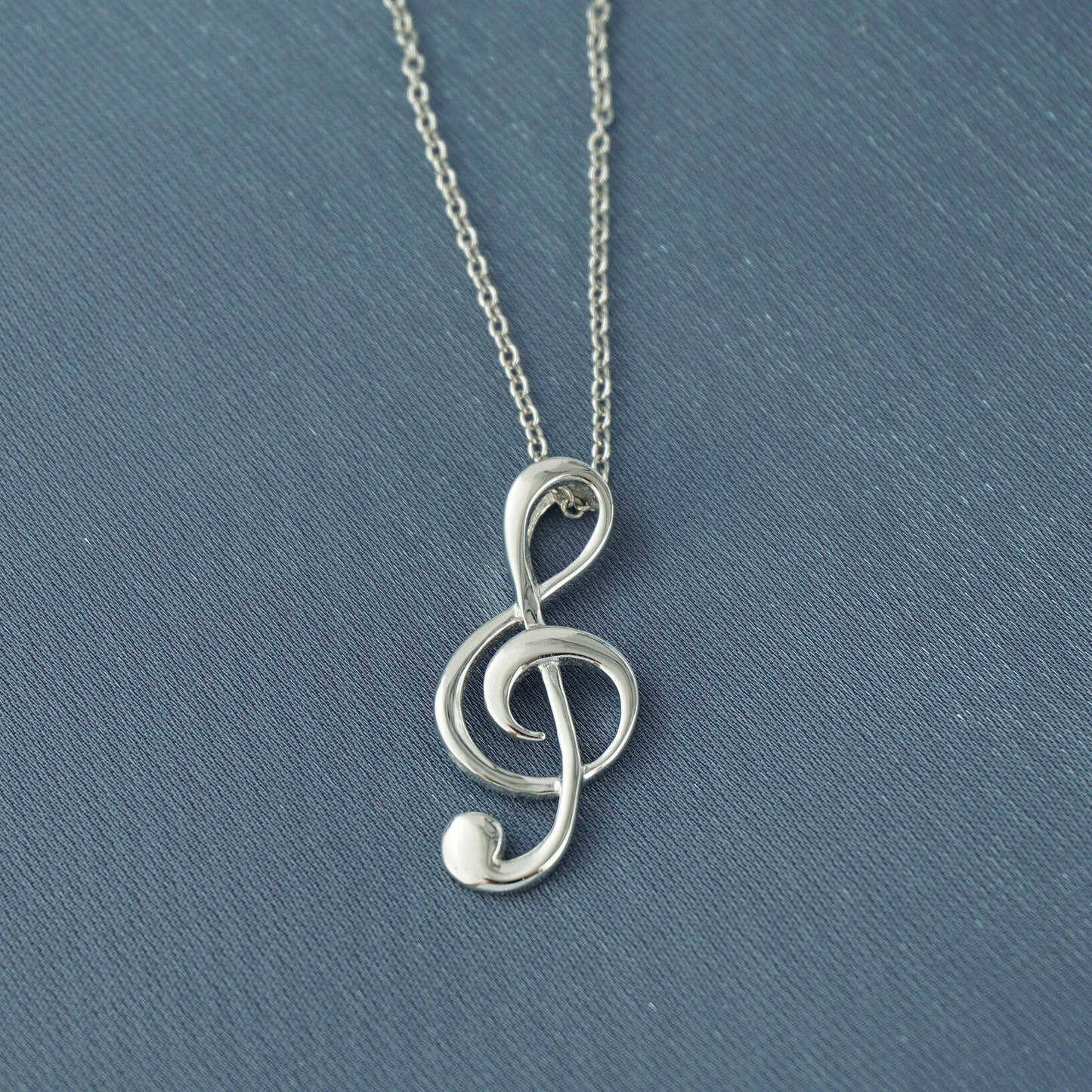 Sterling Silver Musical Note Pendant Necklace with 18  inch Cable or Box Chain, Jewelry Inspired by Treble Clef Music Tone