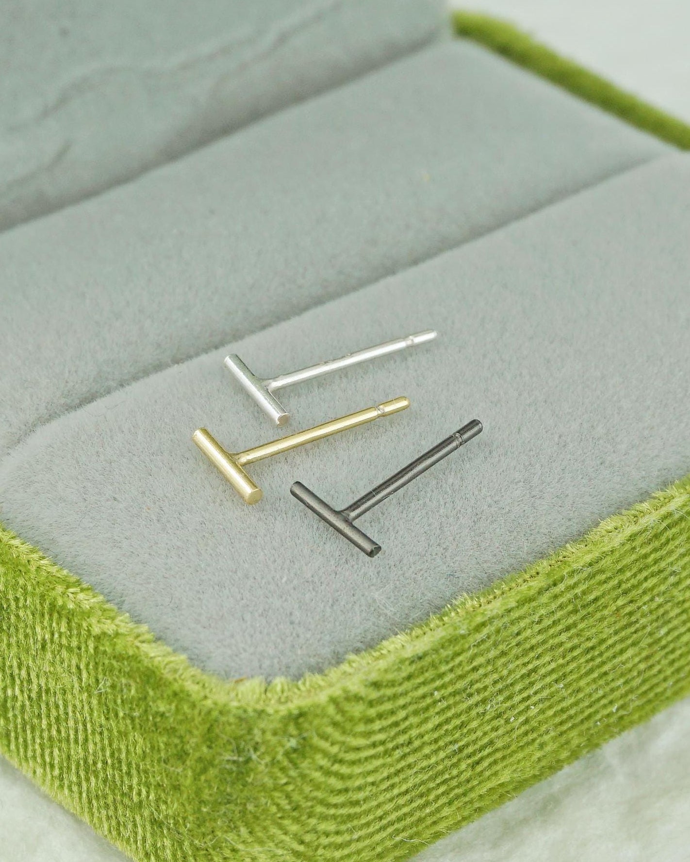 Pair of Skinny Round Bar Stud Earrings in Sterling Silver, 18ct Gold or Black Rhodium Plated