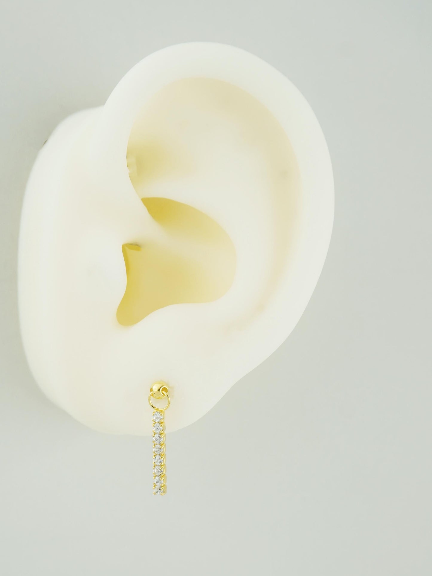 1 pc of Dangly CZ Flat Back Stud Earring in Gold Plated Sterling Silver, Drop Chain Sparkly Gem Cartilage Tragus Lobe Piercing Jewelry