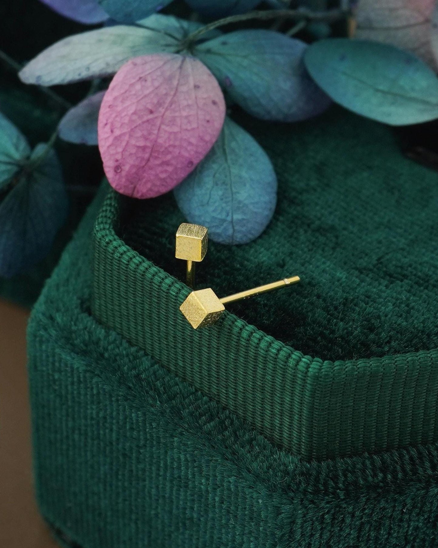 Pair of Tiny 2mm Textured Square Cube Stud Earrings in Silver, Gold or Black, Simple Minimalism Geometric Subtle Ear Stacking Jewelry