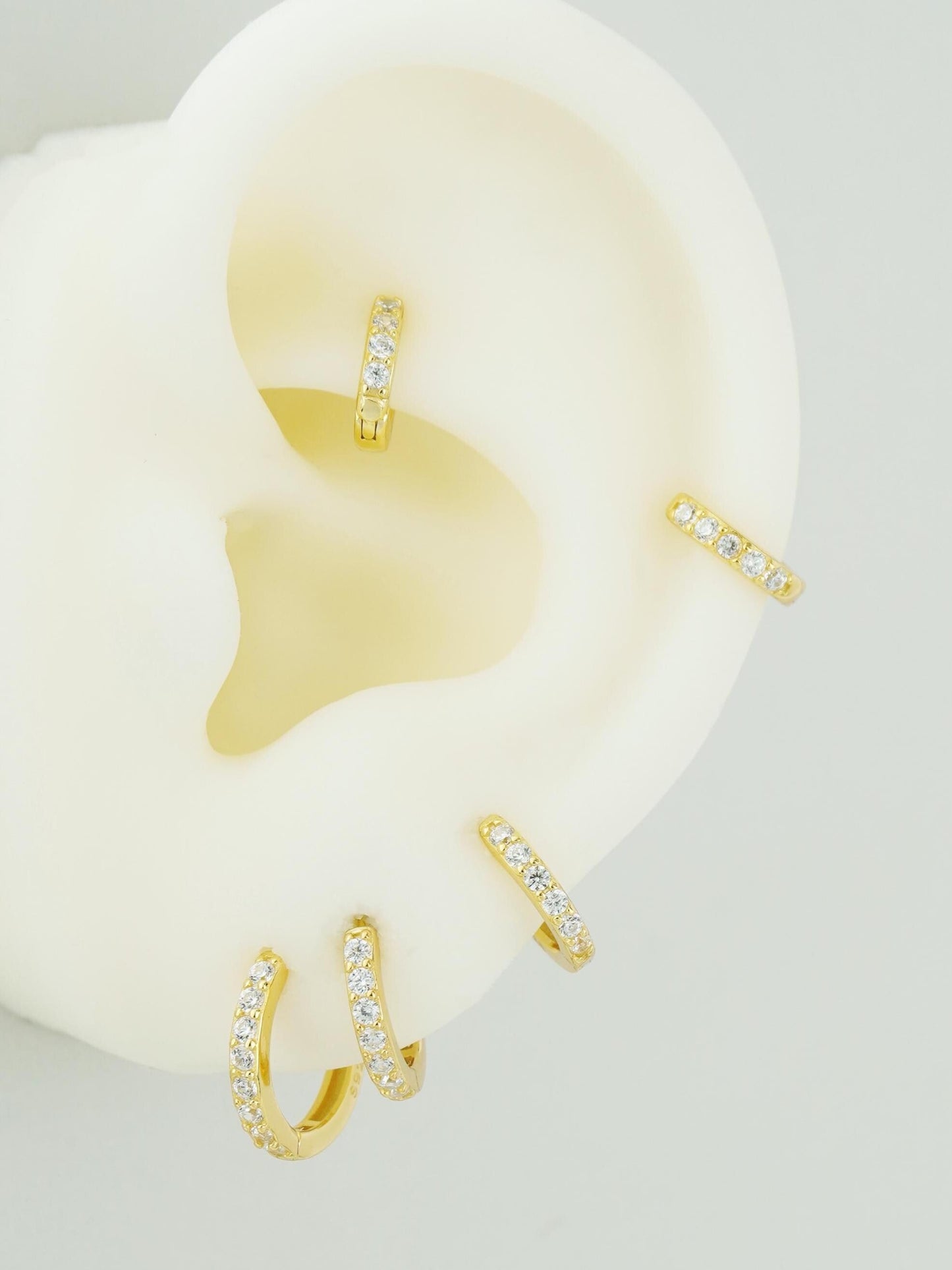 Pair of Skinny CZ Paved Huggie Hoop Earrings in 5 Sizes, Gold or Rhodium Plated Sterling Silver