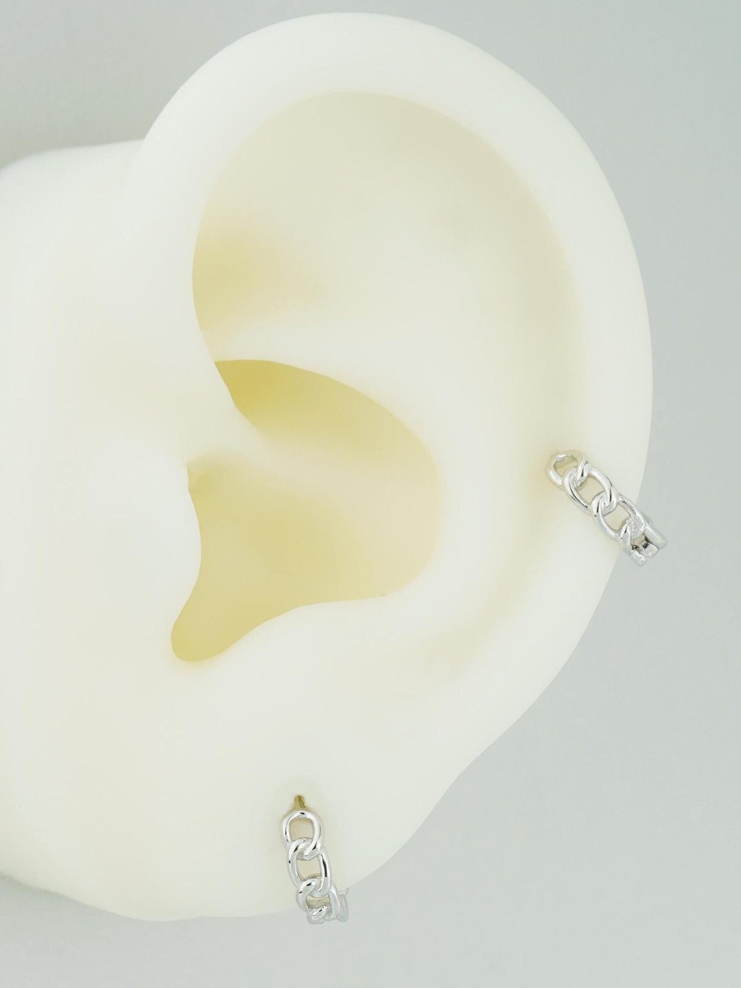 Pair of Bold Chunky Snug Fit Chain Link Huggie Earrings in Sterling Silver or Plated Gold