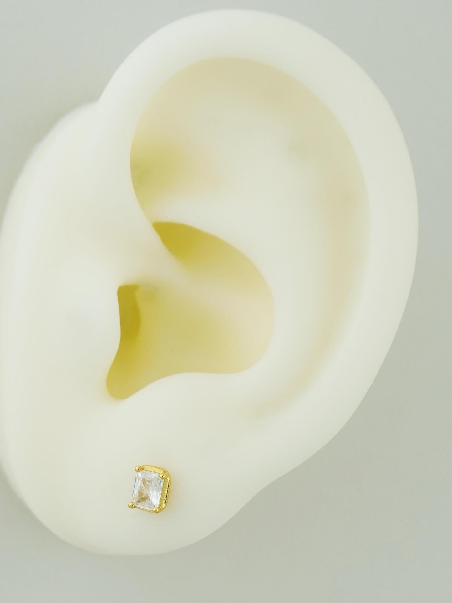 Pair of Emerald-Cut CZ Stud Earrings in Sterling Silver or Gold Plated, Sparkly Rectangle Crystal Stone