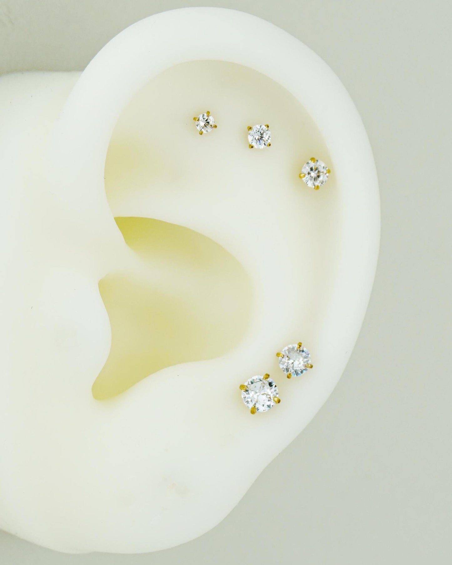 1 pc of Tiny Stainless Steel Push Pin CZ Crystal Stud Earring in Steel or Golden Finish, 5 Sizes Brilliant Round Gem