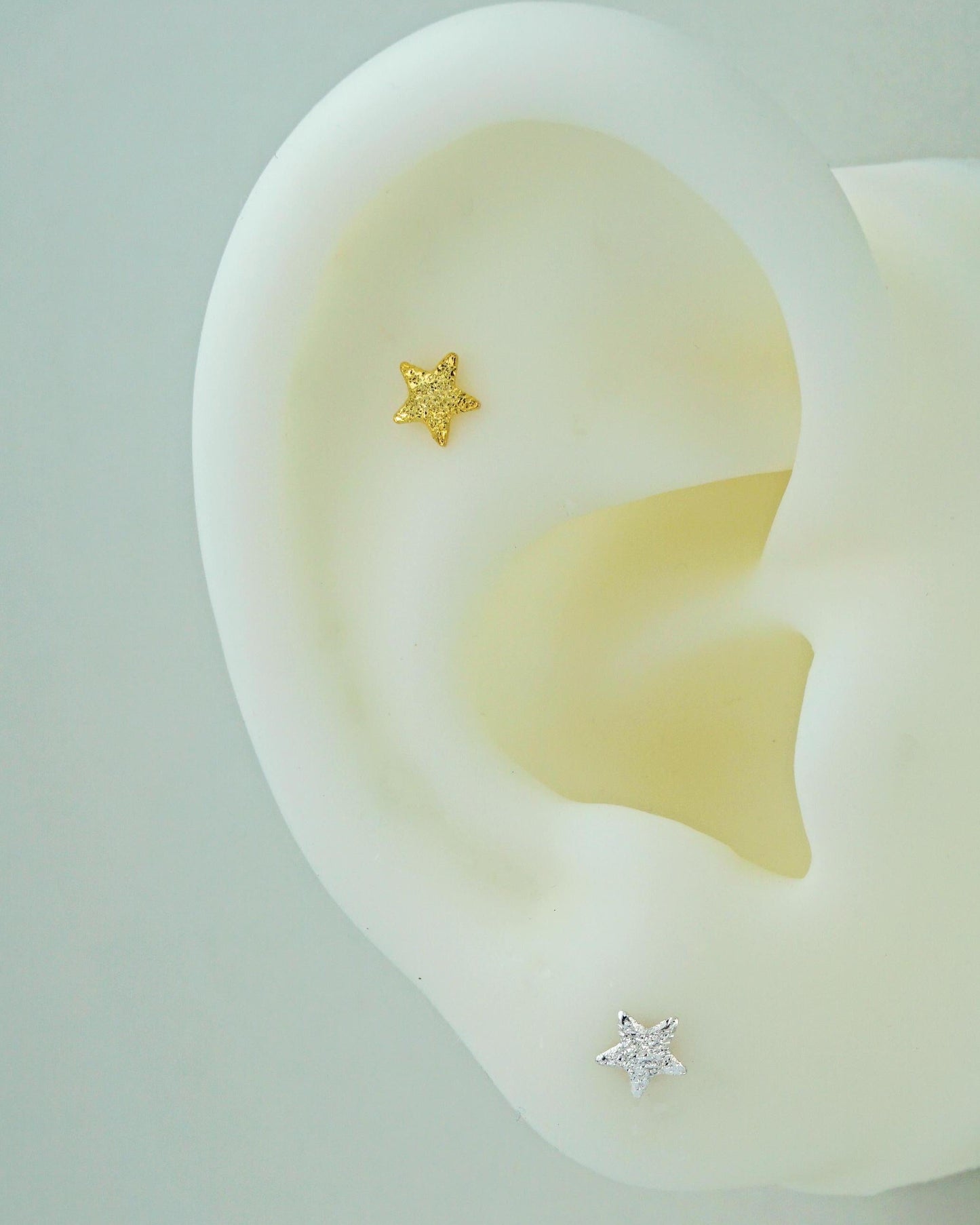 Pair of VERY TINY Frosted Star Stud Earrings in Sterling Silver or 14ct Gold Plated