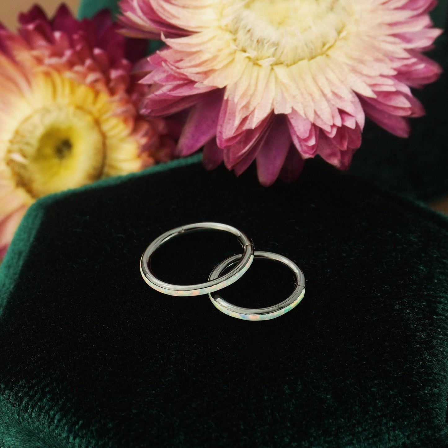 1 pc of 16G Hinged Opal Conch Ring, Stainless Steel Earring Hoop, 4 Colors, Helix Cartilage Segment Clicker, Nose Septum Piercing Jewelry