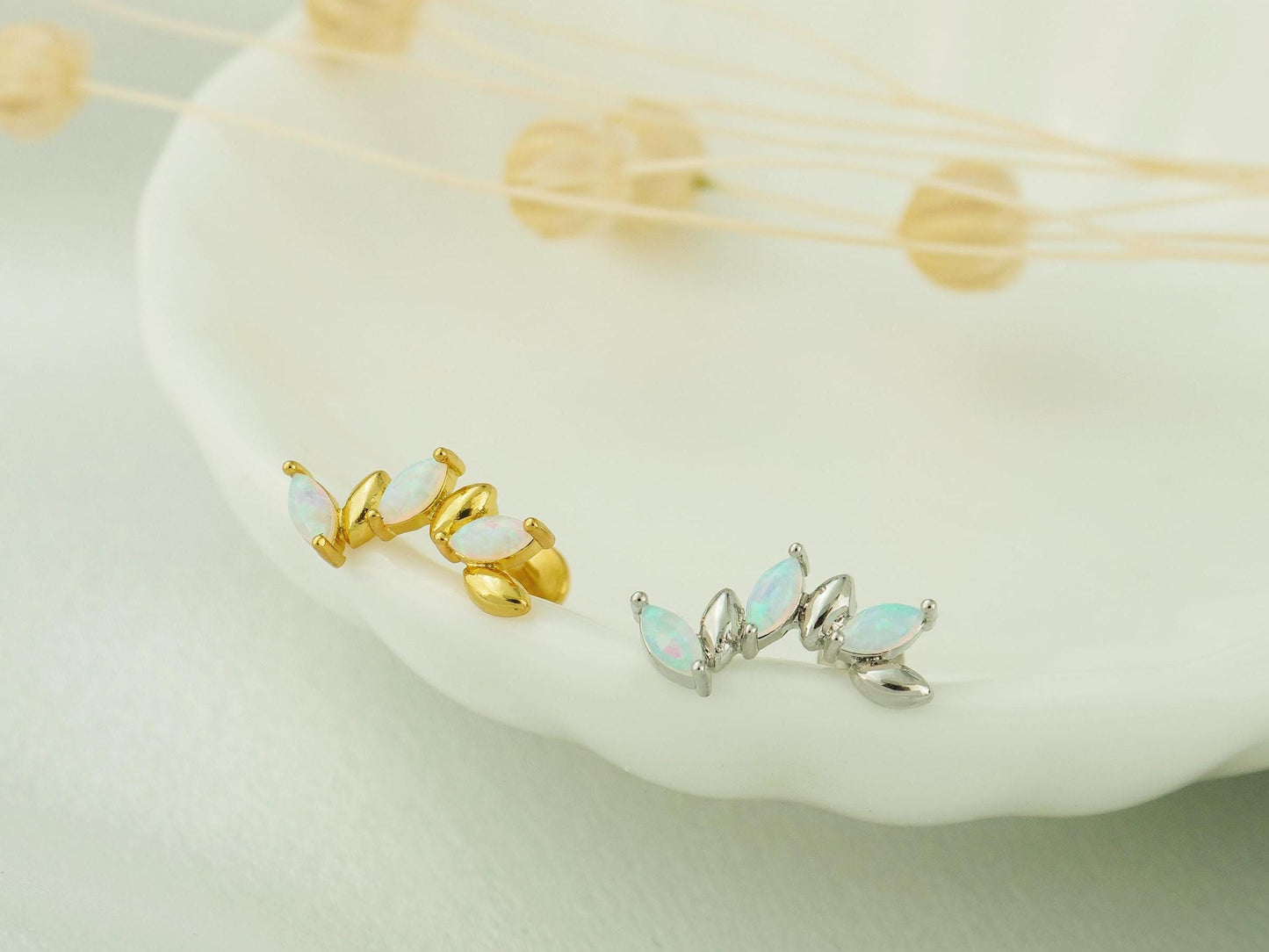 1 pc of Push Pin F136 Titanium Marquise Opal Cluster Flat Back Stud Earring, 16 Gauge 6mm/8mm Post