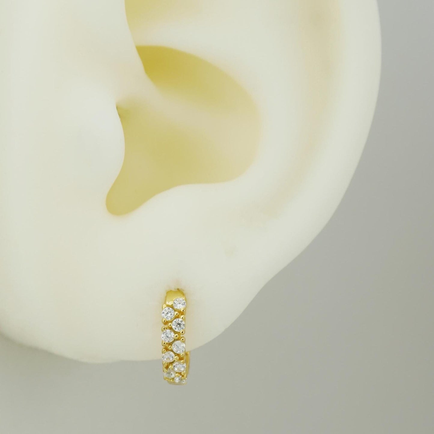 Pair of Statement CZ Huggie Hoop Earrings in Sterling Silver or 18ct Plated Gold, Elegant Sparkly Crystal Gem Ear Jewelry