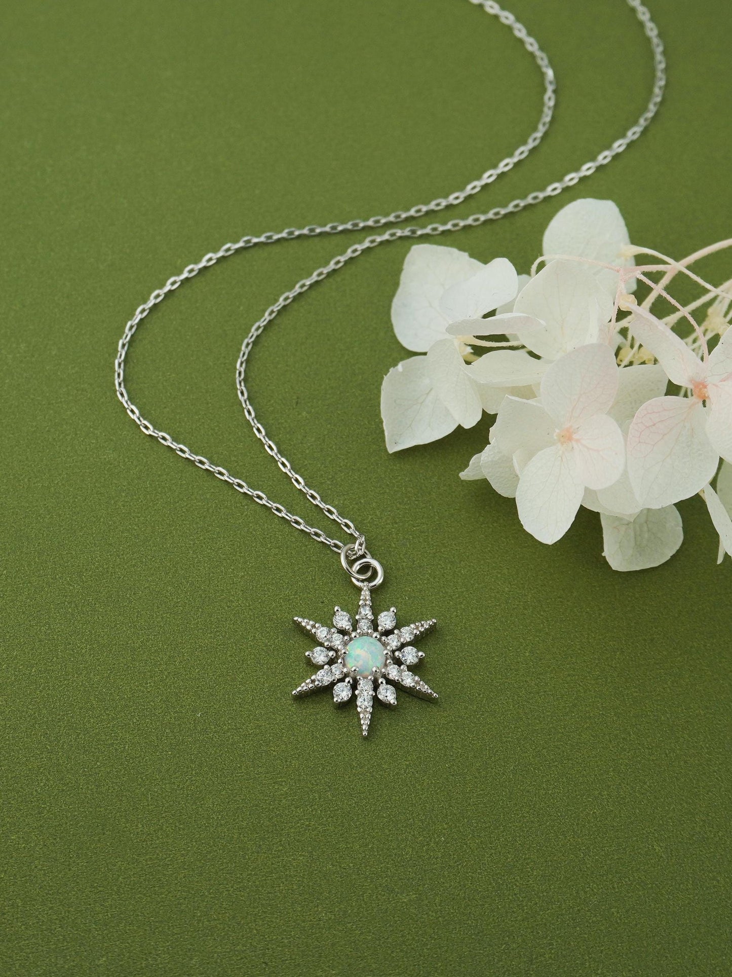 Sterling Silver Fire Opal Sun Pendant Necklace in Rhodium or 14ct Gold Plated, 40+5cm Cable Chain, Celestial Sunburst Starburst