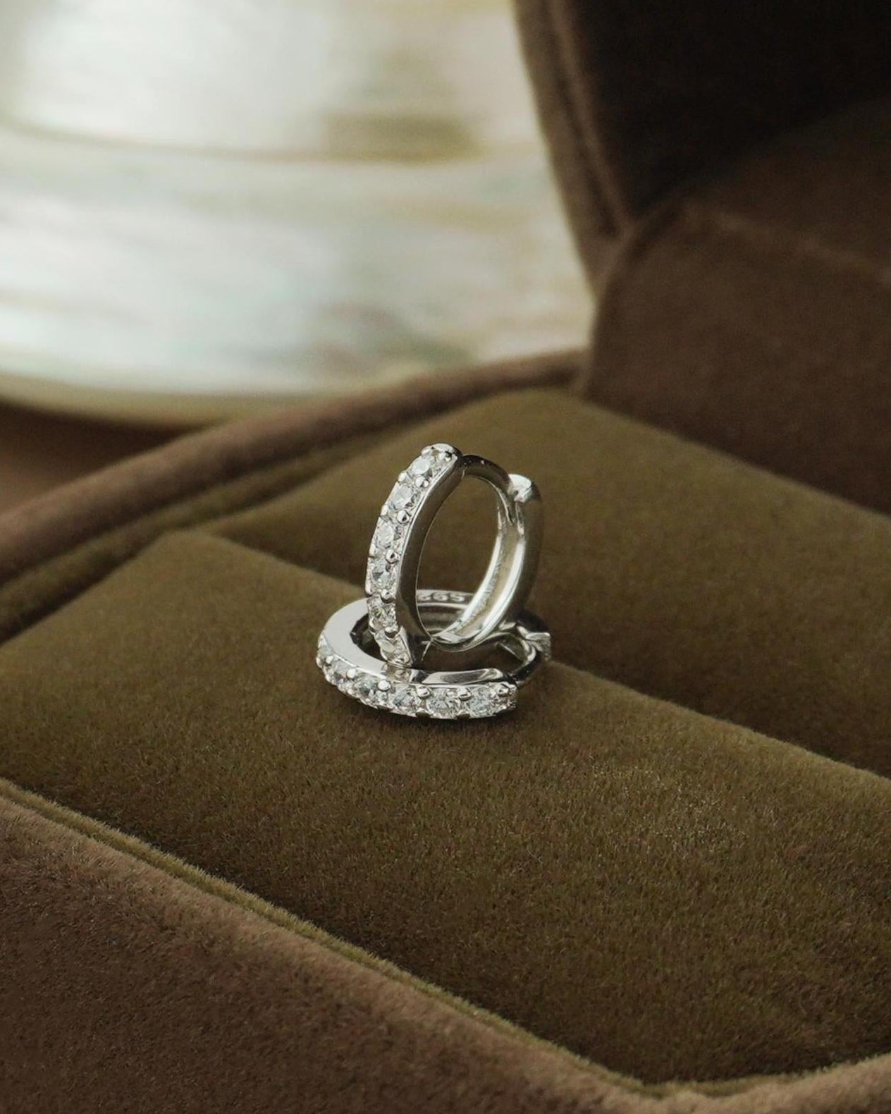 Pair of Skinny CZ Paved Huggie Hoop Earrings in 5 Sizes, Gold or Rhodium Plated Sterling Silver