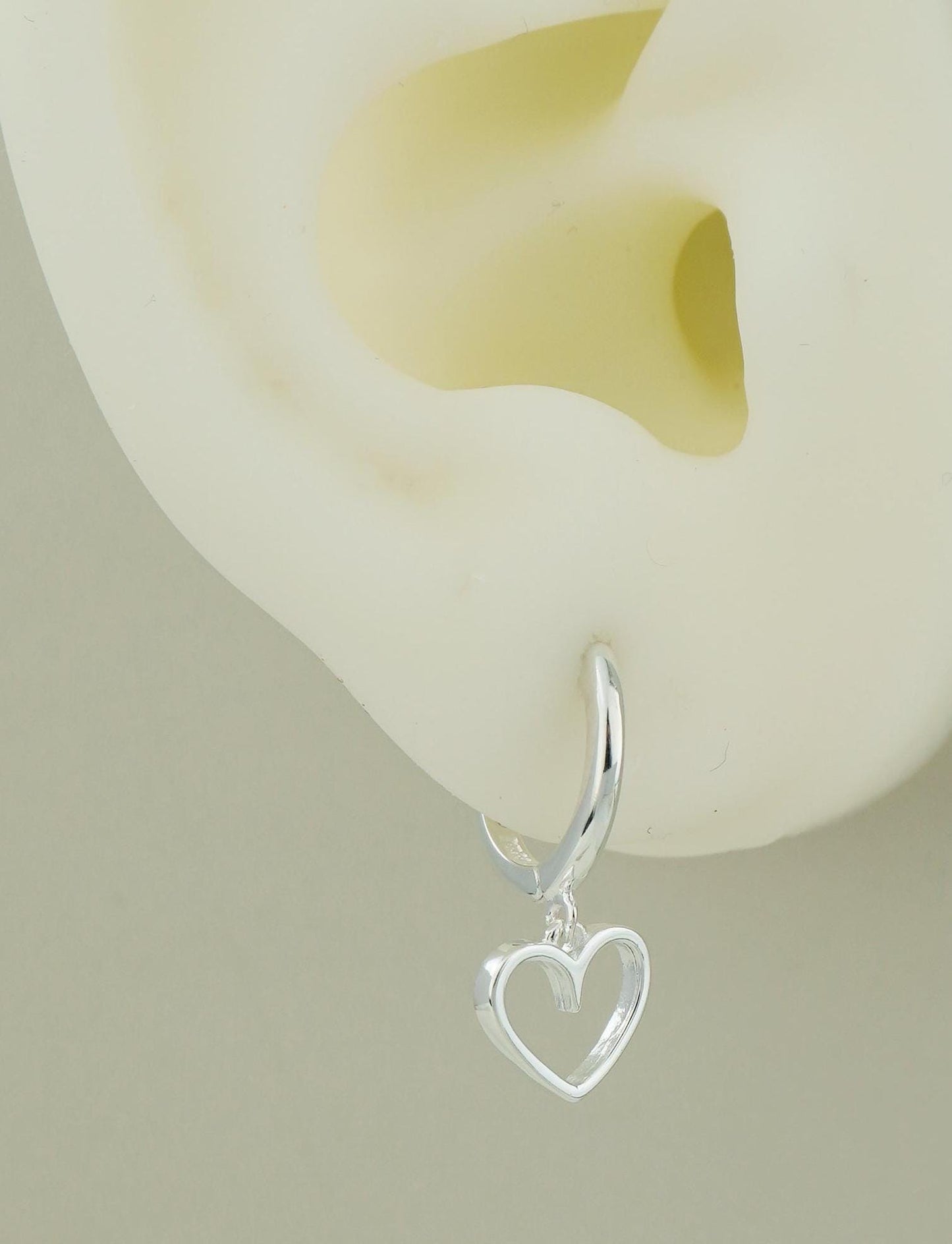 Pair of Sterling Silver Open Heart Dangly Charm Huggie Hoop Earrings