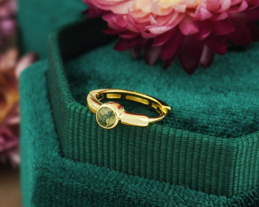 1 pc of Natural Moss Agate Huggie Hoop Earring in Gold Plated over Sterling Silver, Dainty 4mm Bezel Stone in 3 Loop Sizes