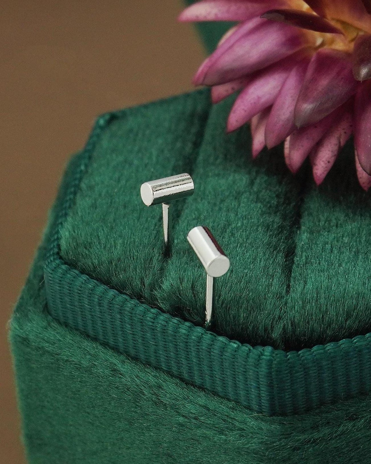 Pair of Tiny Sterling Silver 4mm Geometric Cylinder Tube Short Bar Stud Earrings