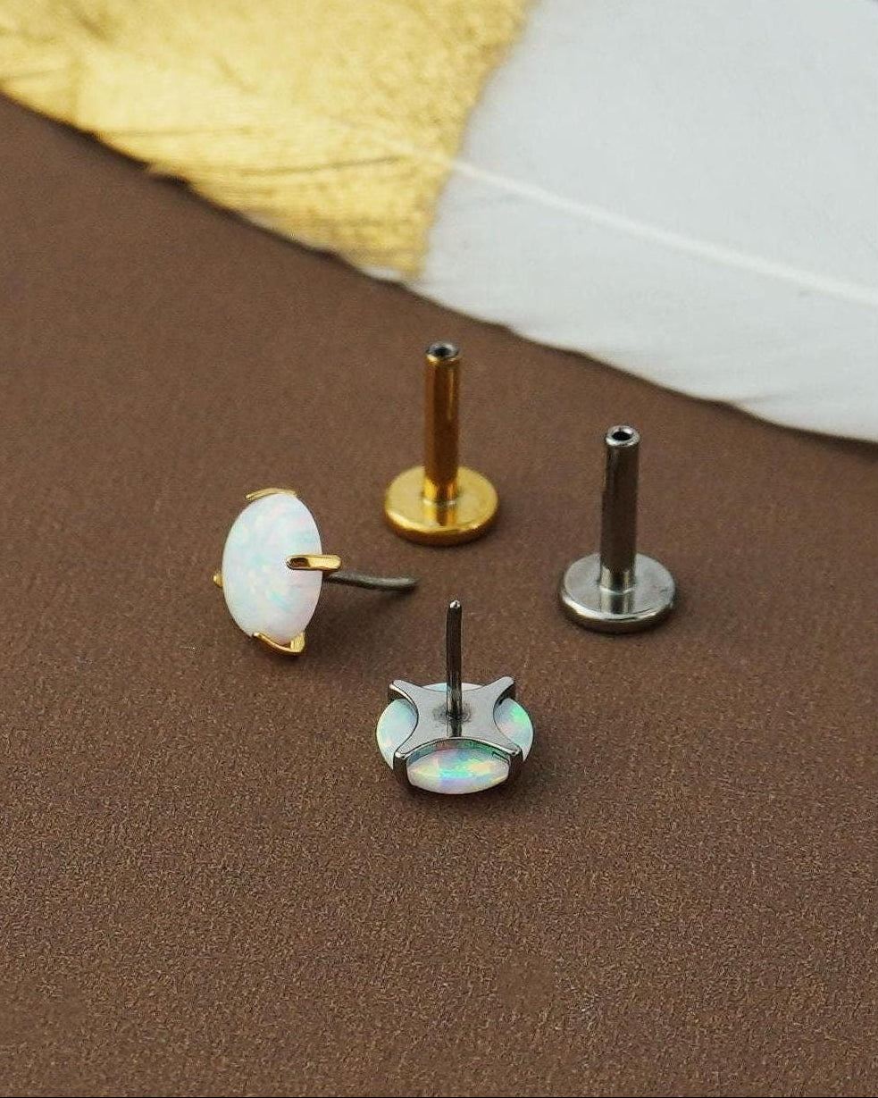 1 pc of Stainless Steel Round Opal Push Pin Stud Earring, 3/4/5mm White Gem Stone, 16G Tiny Lobe Tragus Cartilage Piercing