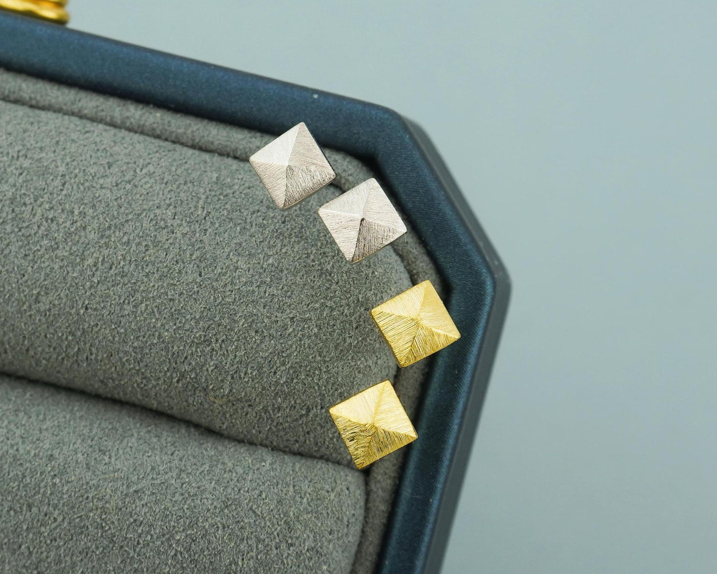 Pair of Sterling Silver Textured Pyramid Rivet Stud Earrings in Rhodium or 14ct Gold Plated