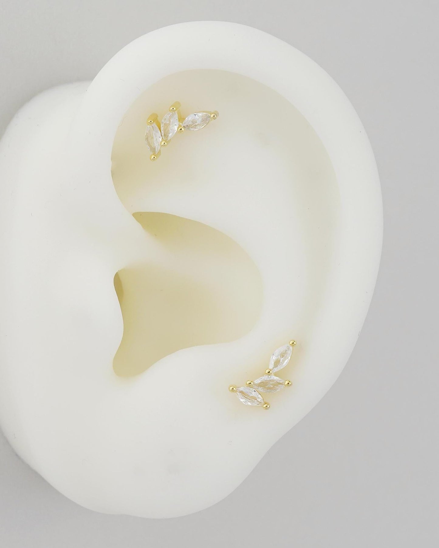 Pair of Trio Marquise CZ Cluster Stud Earrings in Sterling Silver or 18ct Plated Gold